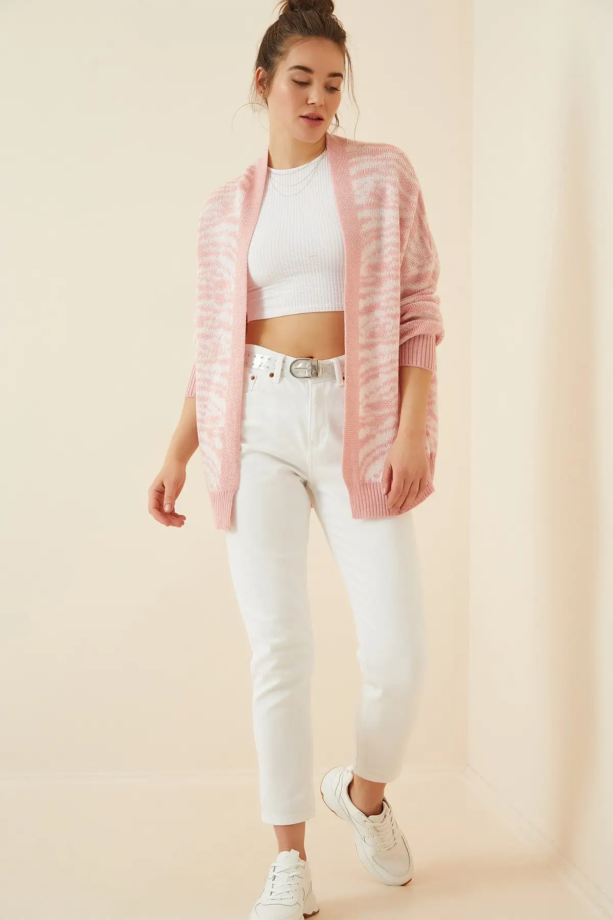 

Women's Cardigan Pink Zebra Patterned Basic sportswear Casual Knitted Quality Fashion Cardigan Sweaters Loose Sweater Sweater Jumper