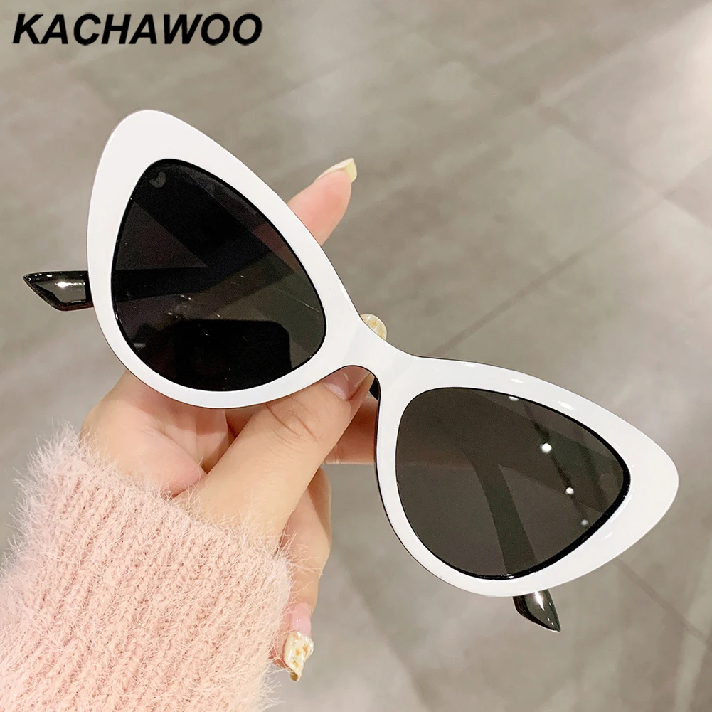 

Kachawoo female vintage sunglasses cat eye ladies black white leopard retro sun glasses for women trending European style cheap