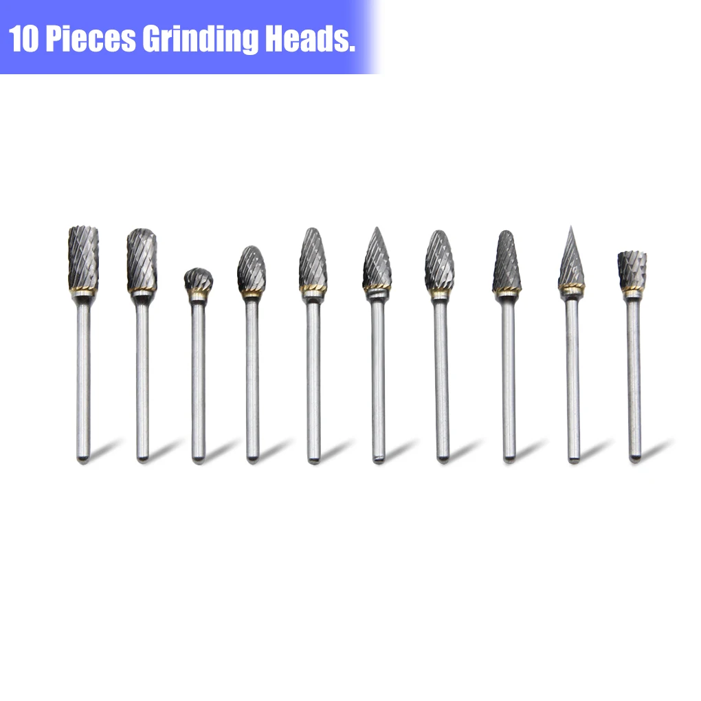 

10pcs Carbide Rotary File Rotary Grinding Head 3mm Milling Metal Files Alloy Steel Filing Deburring Engraving Crafting Tools