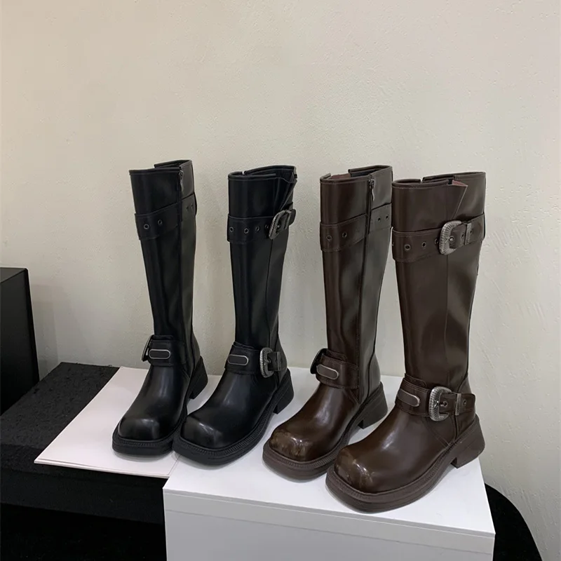 Женские сапоги до колена в винтажном стиле размер 35 - 43 цвет черный/коричневый