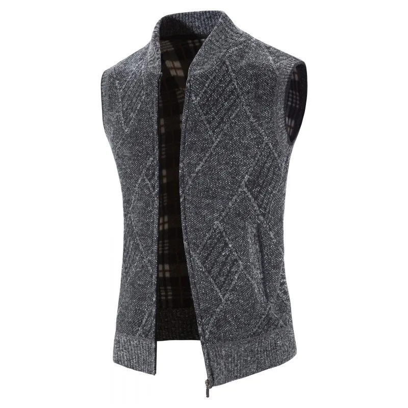 

New Knit Thicken Vest Cardigan Men Sweater Warm Autumn Men Knitted Zipper Waistcoat Vests Vest Sleeveless Neck Sweater Winter