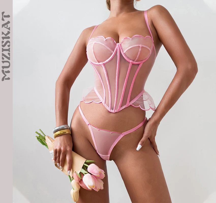 MUZISKAT 2024 Формирующий Бюстгальтер С Волнистыми Краями Сетчатый Прозрачный