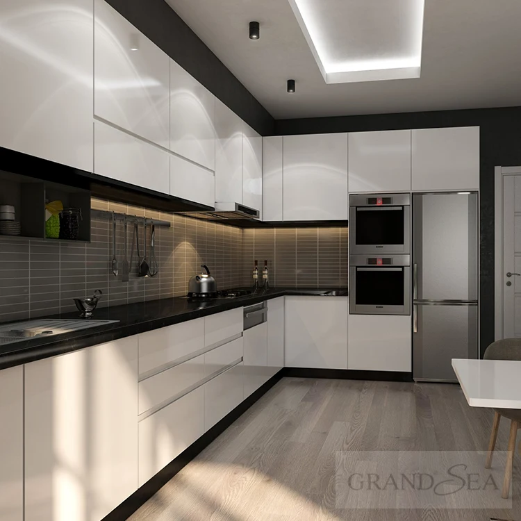 

New Kitchen Cabinet With Refrigerator Panel Sink And Cabinet Combo Wholesale Wood Pantry Kitchen Cabinets Solid Wood