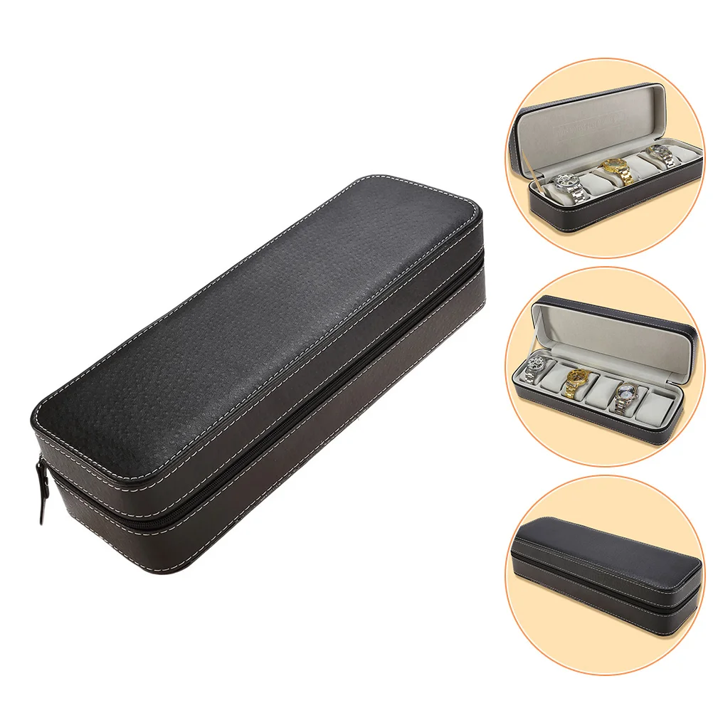 

6 Slots Watch Storage Box Gift Case Black Zipper Jewelry Container Travel Jewlerly Organizer Holder Display Decorative