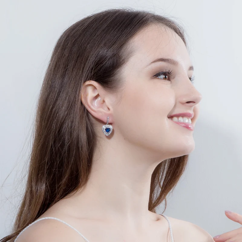 

ThreeGraces Fashion Heart Shape Blue Cubic Zirconia Lovely Dangle Drop Earrings for Women Trendy Engagement Party Jewelry E901