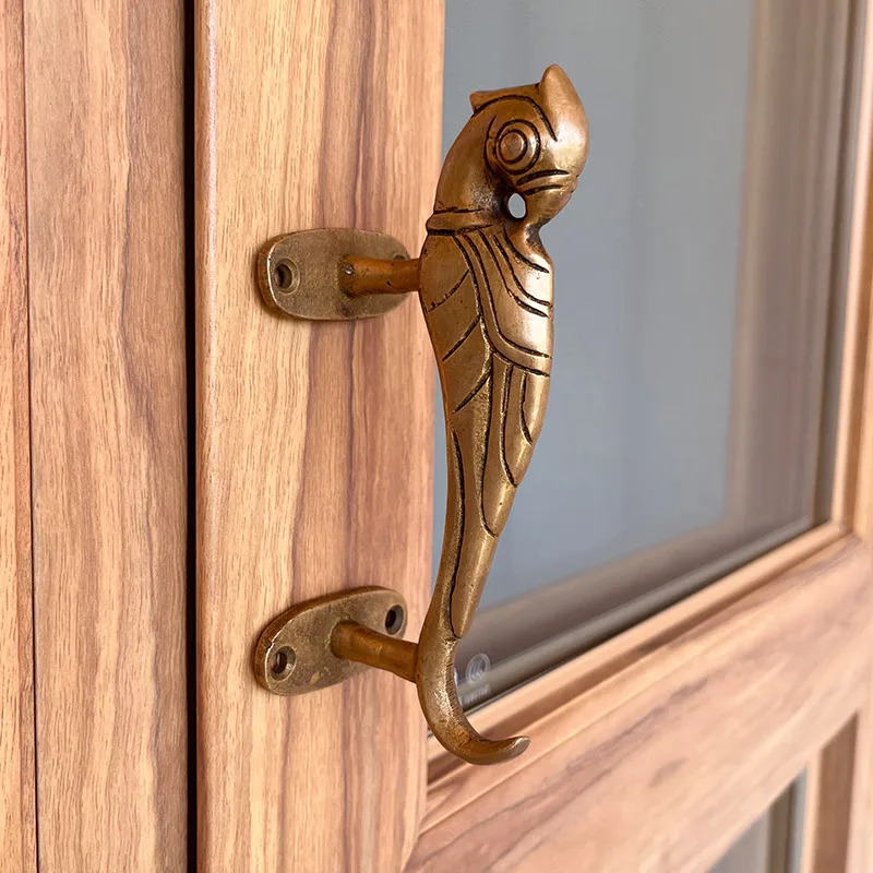 

Art parrot brass Door handle handmade surface mounted cabinet door Pulls