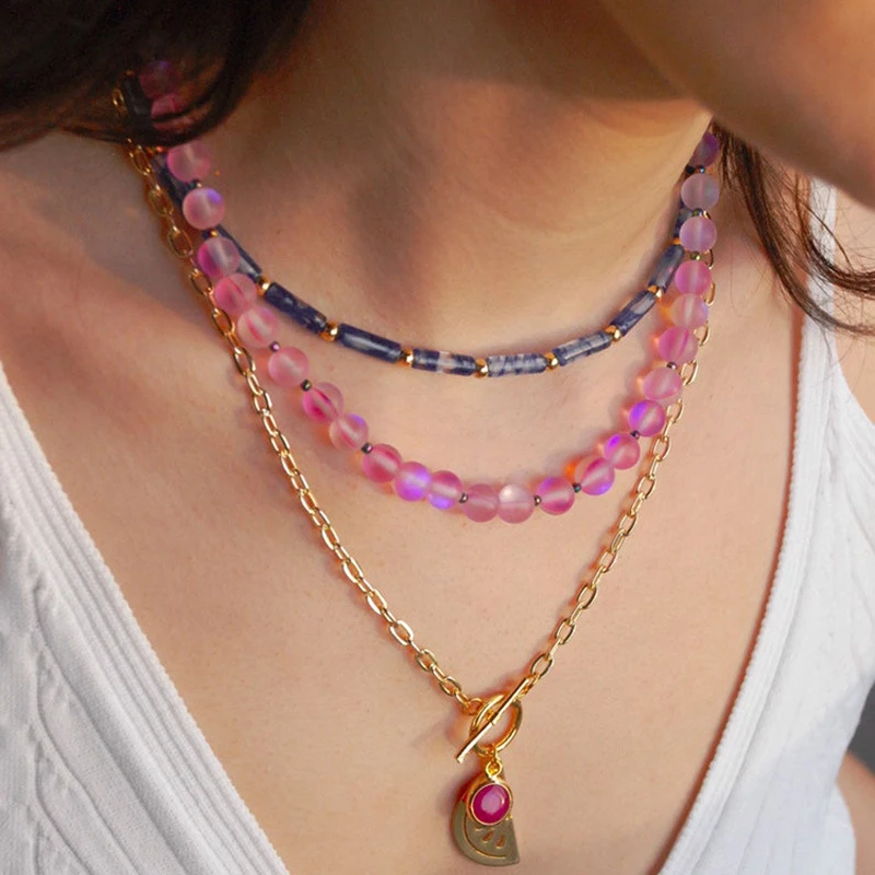 

2022 New 18KGF Women Necklace Retro Fashion Nature Blue Stone Choker Necklace Accessories Wholesale