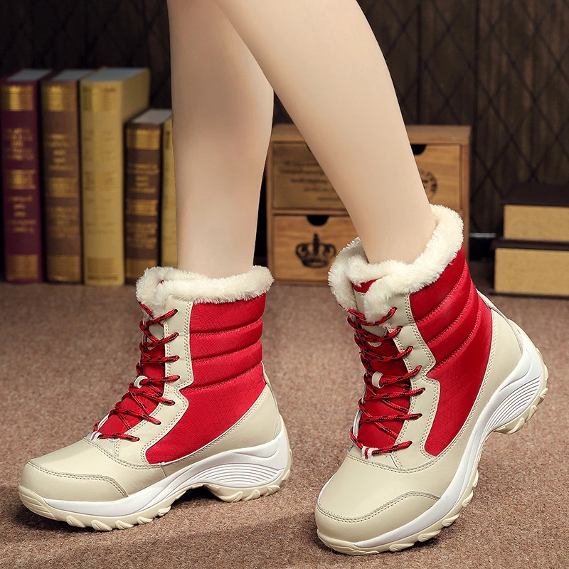 

Winter Women Shoes 2022 Lace Up Mid Calf Boots for Women Fashion Wedge Platform Shoes Non-slip Plush Snow Boots Botas De Mujer
