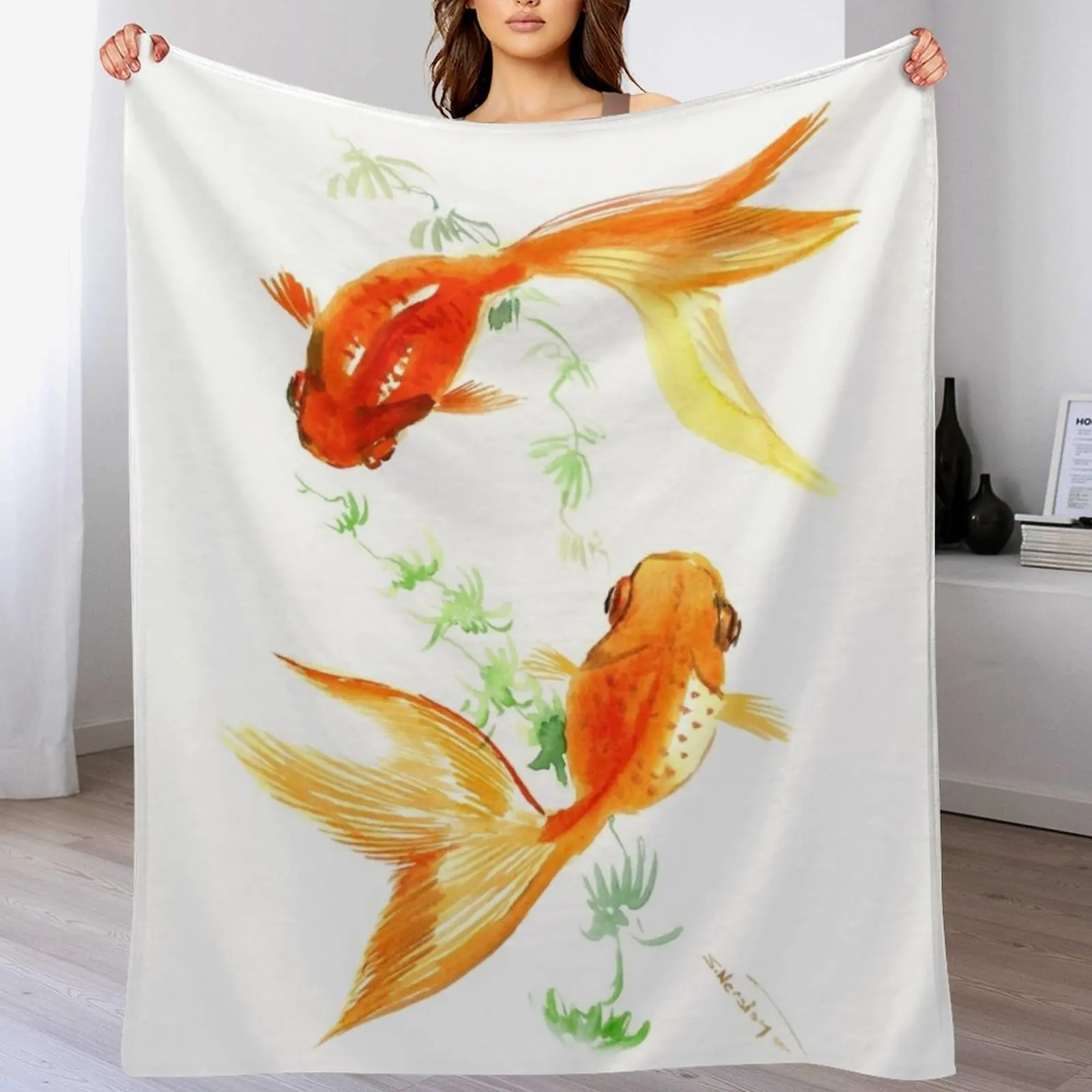 Золотая рыбка KOI дизайн фэн-шуй Декоративное одеяло Дизайнерские мягкие тяжелые