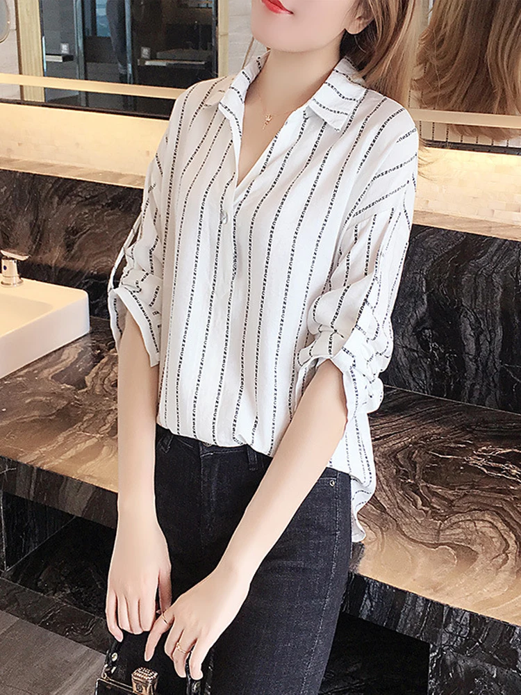 

Женская шифоновая рубашка в горошек, элегантная рубашка в полоску с длинным рукавом, регулируемый Топ для офиса, большие размеры, лето-осень...