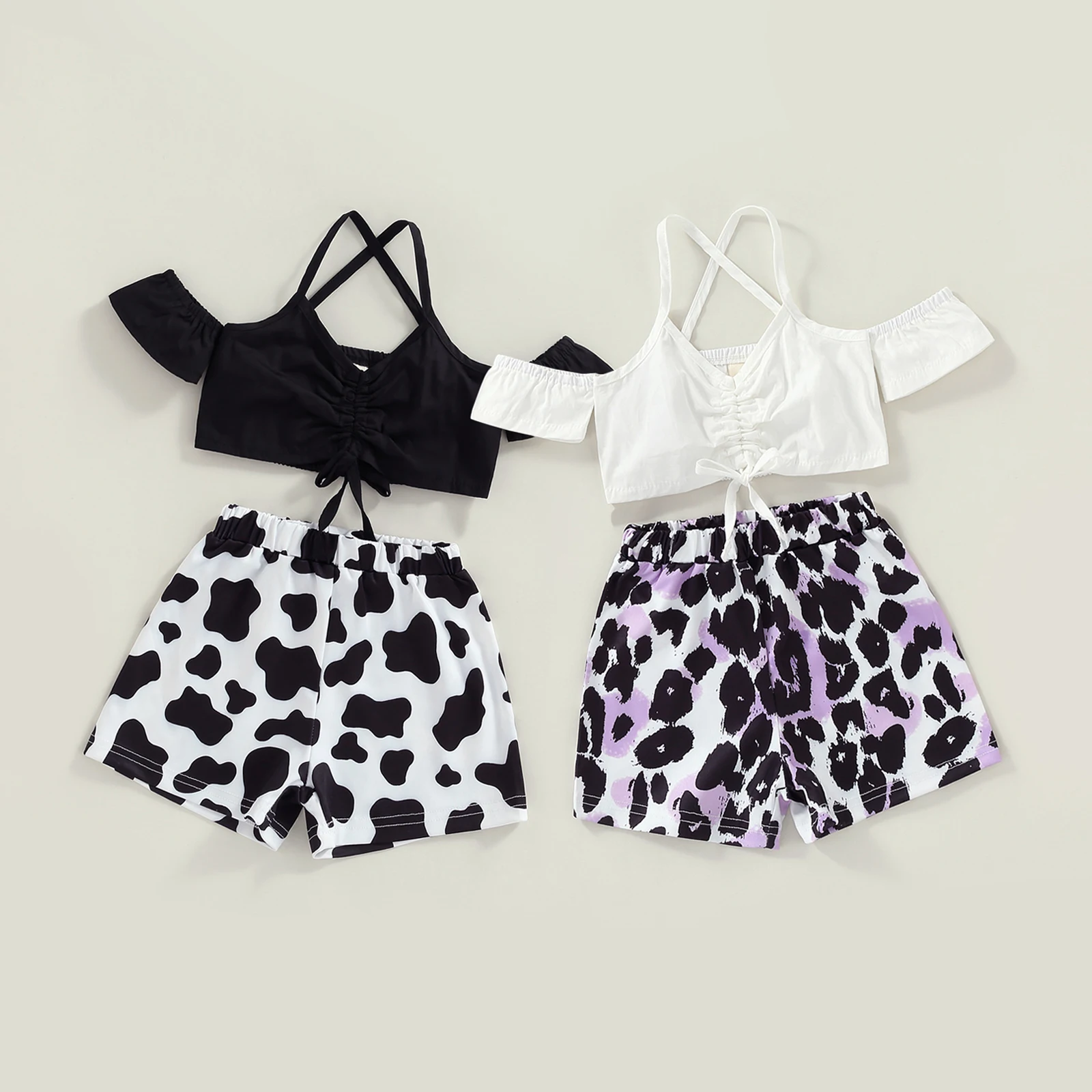 

Женский летний комплект одежды, футболка с коротким рукавом и V-образным вырезом и шорты с леопардовым принтом