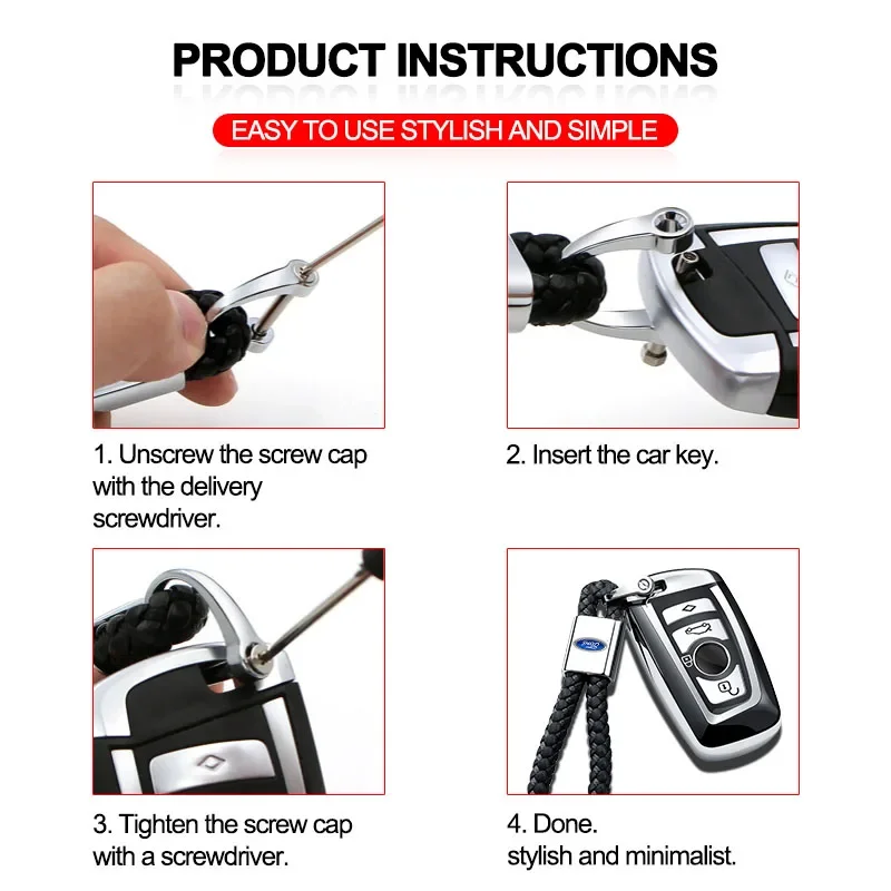 Leather Rope Car Logo Keychain Keyring Key Accessories For Ford Fiesta MK7 Mondeo MK4 ST Focus MK1 MK2 MK3 2 3 4