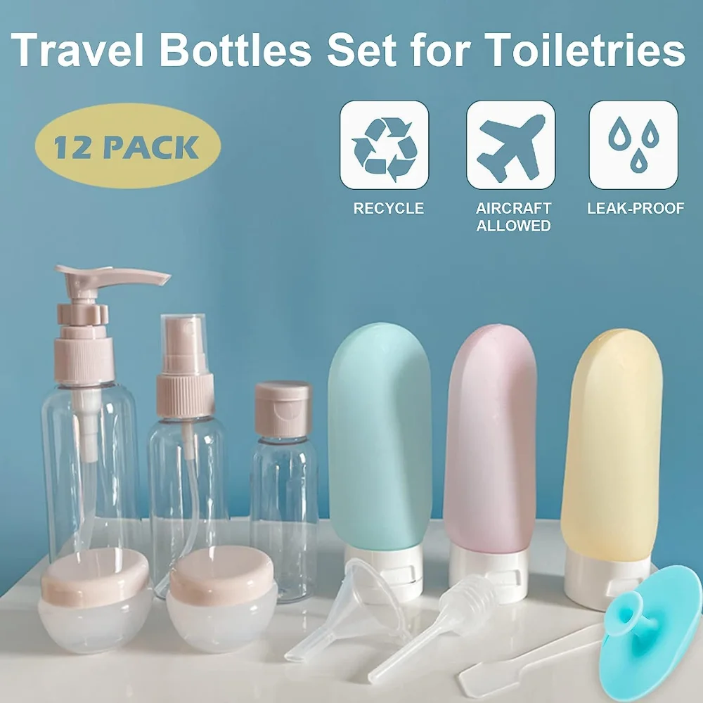 

Travel Bottles Set for Toiletry Essentials Silicone Containers Spray Lotion Bottle for Shampoo Shower Gel Portable Refill Tools