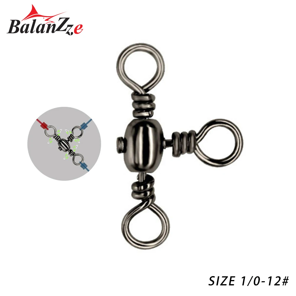 

Balanzze 50pcs 3 Way Fishing Swivel Barrel Cross Line Swivel Stainless Steel Fishing Hooks Lures Connector Fishing Accessories