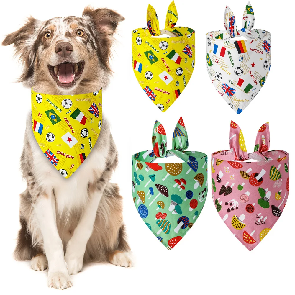 

Summer Football Mashroom Style Dog Bandana Cat Neck Scarf Cute Cotton Classic Casual Small Puppy Dogs Bibs Towel Pet Accessories