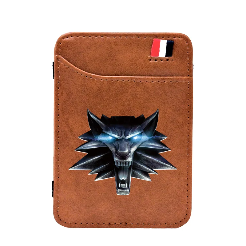 

High Quality Game Theme Wolf Head Printing Pu Leather Mini Small Magic Wallets Purse Pouch Plastic Credit Bank Card Case Holder