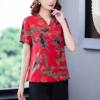 2022 retro national chinese blouse woman traditional flower printed vintage cheongsam tops hanfu tea service loose qipao top