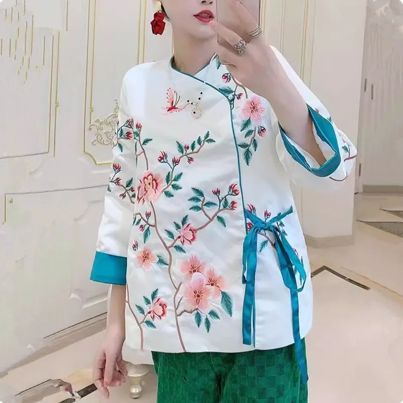 Традиционная китайская одежда рубашка с вышивкой Женская винтажная модная