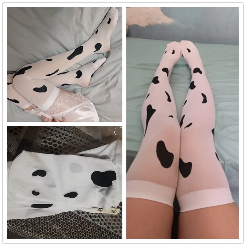 

2022 New Women's Cosplay Stockings Kawaii Cow Spots Printed Thigh High Stockings Cute Lovely Milk Pantyhose Women's Stockings
