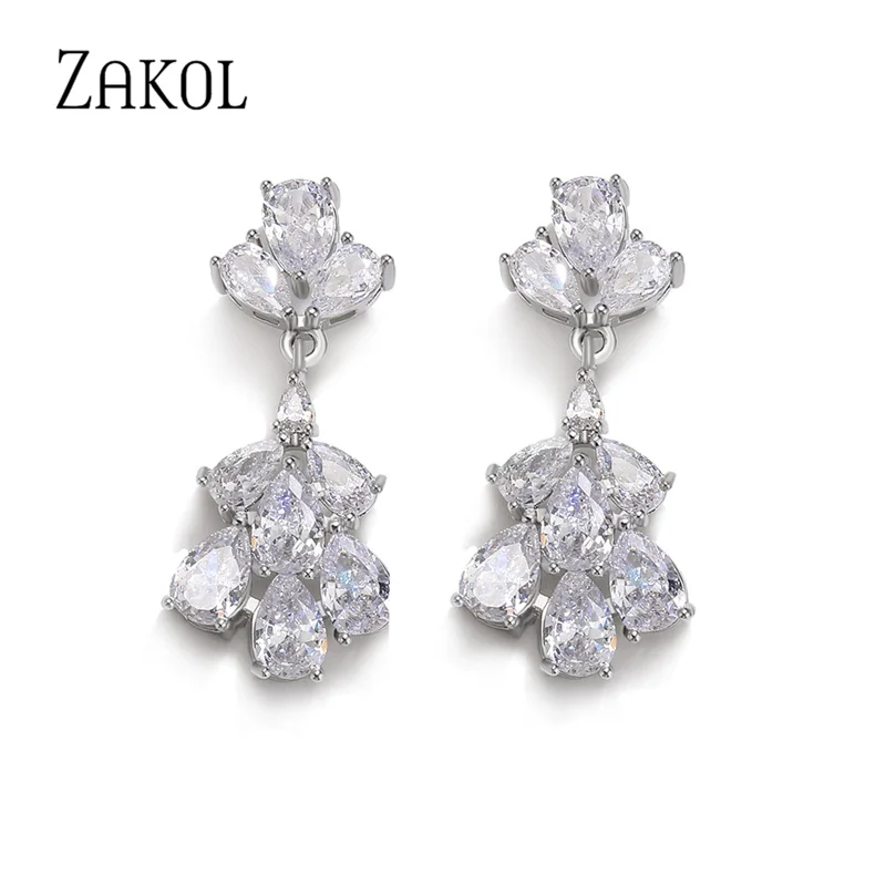 

ZAKOL Exquisite Luxury AAA Clear Color Cubic Zirconia Drop Earrings Accessories for Women Glamour Wedding Party Jewelry EP5258