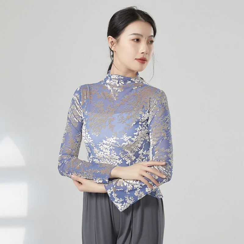 Женский приталенный костюм для танца живота блузка с длинным рукавом и ложным