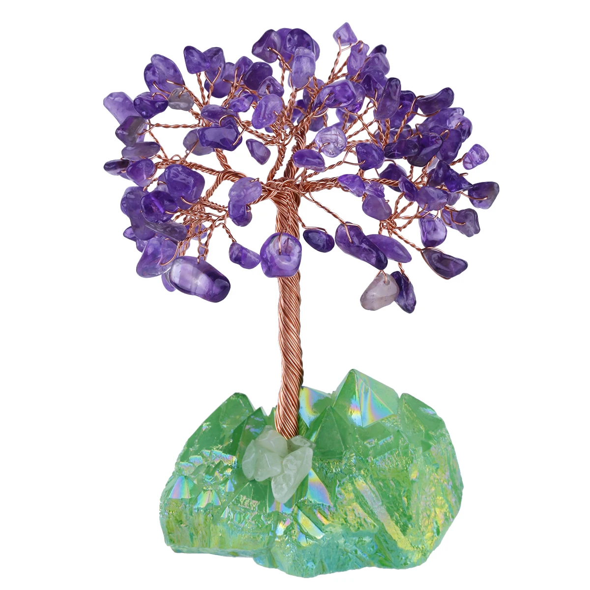 Luck Crystal Money Tree With Electroplated Titanium Aura Quartz Base Healing Chip Minerals For Room Decor Home Ornament DIY Gift