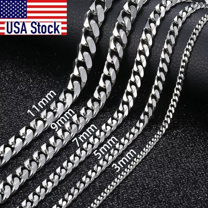 

Men's Silver Color Necklace Stainless Steel Cuban Link Chain for Mens Womens Basic Black Gold Tone Chokers KNM07