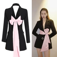 backless hit color bowknot lace up womens blazer notched long sleeves slim fit coats female 2022 spring fashion