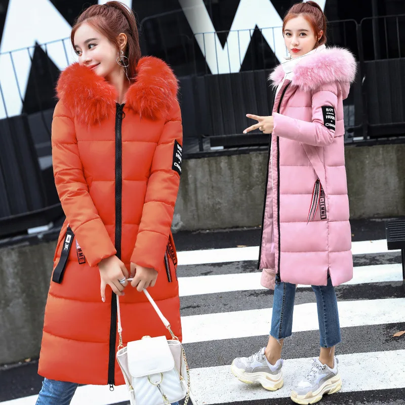Winter Coats Female Jackets 2022 Fur Collar Warm Cotton Zipper Solid Parkas Women Clothes Long Casual Coats Ladies Jacket