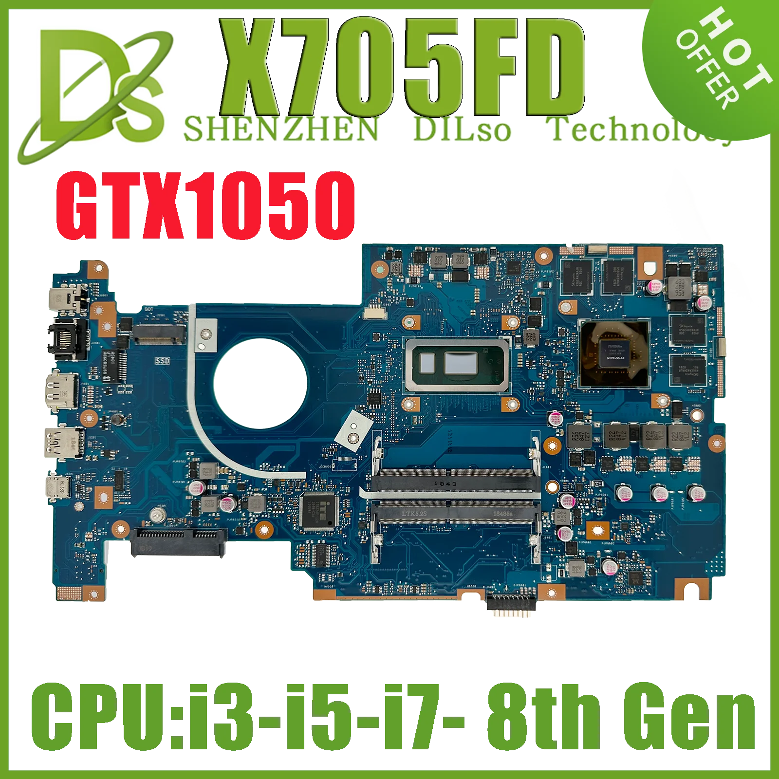 

KEFU X705FD Mainboard For Asus Vivobook Pro 17 X705 N705 Laptop Motherboard With i3-8145U i5-8265U i7-8565U GTX1050-2G/4G DDR4