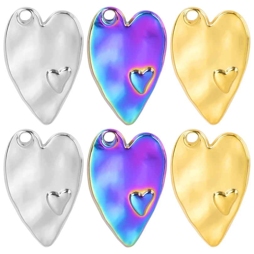 

Love Heart Stainless Steel Pendant Charms For Jewelry Bracelet Necklace DIY Couple Handmade Accessories Wholesale 5PCS Bulk