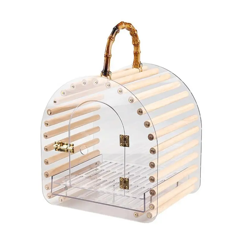 

Bird Carrier Portable Clear Bird Parrot Transport Cage Breathable Bird Travel Bag With Feeder Cups Pets Travel Tool Accessories