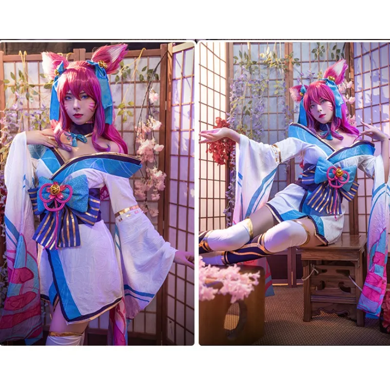 Фото Костюм для косплея Ahri LOL League of Legends Spirit Blossom с париком для женщин и девушек, для Хэллоуина и игровых вечеринок №5