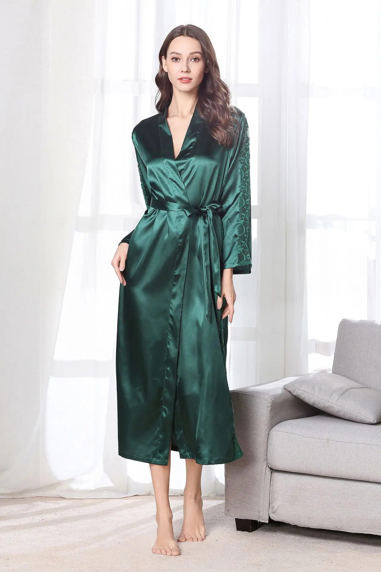 Women Silk Satin Night Robe Solid Sleepwear Kimono Robe Fashion Bath Robe Bathrobe Mariage Femme Wedding Bride Bridesmaid Robe