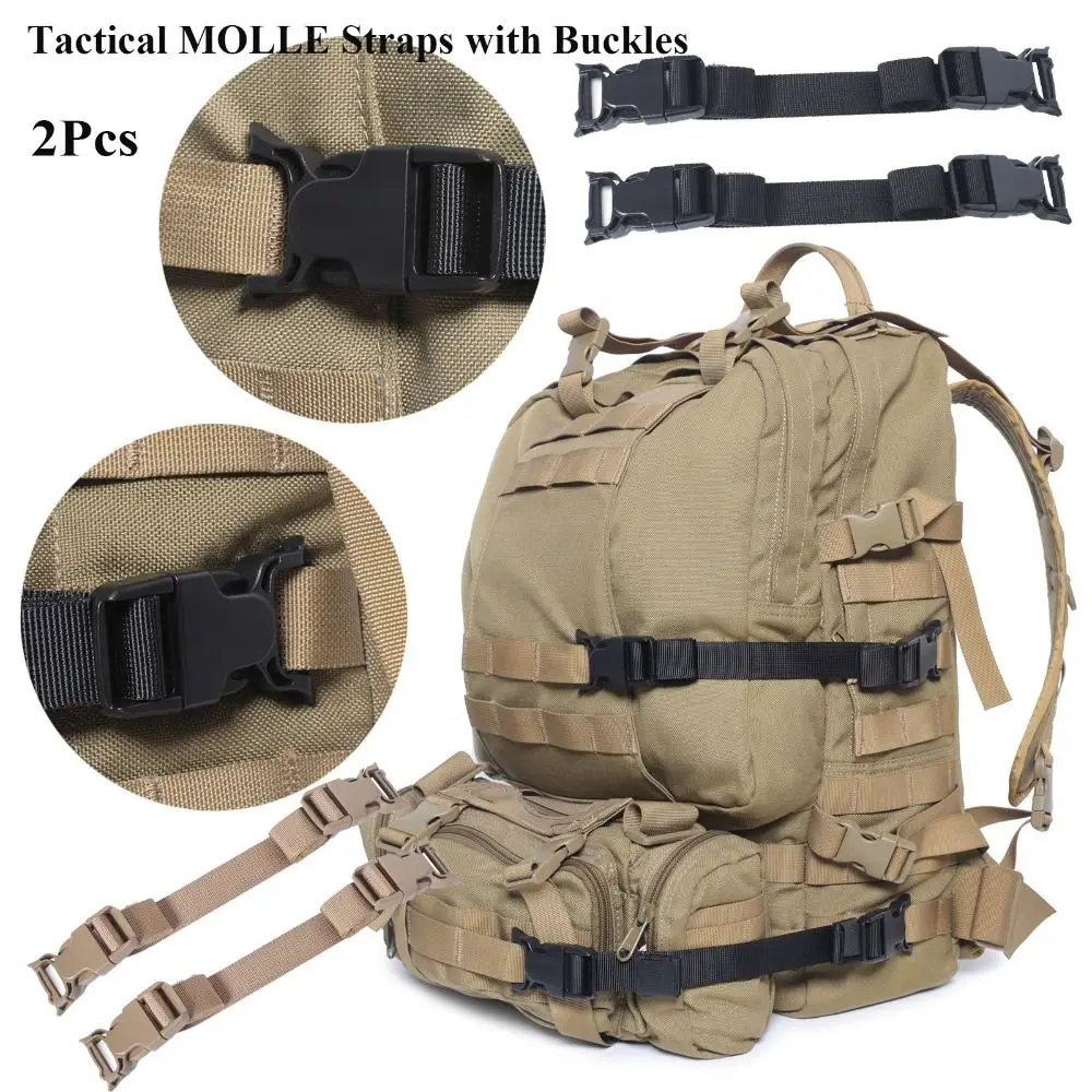 

2Pcs Black/Khaki Tactical MOLLE Straps with Buckle Modification Accessories Strap Luggage Straps Compression Straps