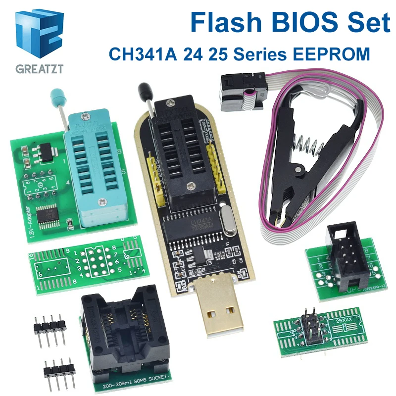 Модуль программатора GREATZT CH341A 24 25 серия EEPROM флеш-BIOS USB-программатор + зажим SOIC8 SOP8