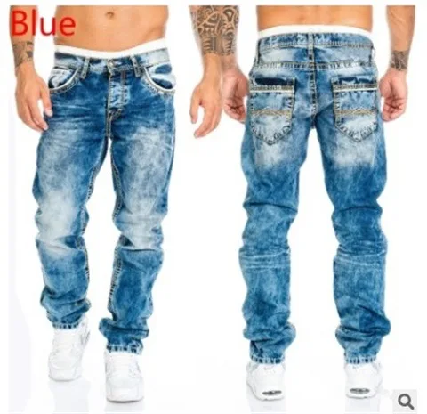 Trendy Fashion Casual Open Thread Pants Straight Hip Hop Jeans Men's Personalized New Slim Fit Perforated Pants Jeans Print