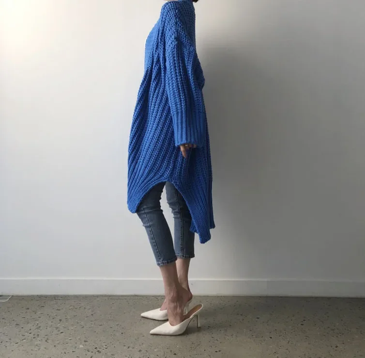 Осень-зима женский однотонный вязаный длинный кардиган модный теплый свитер с