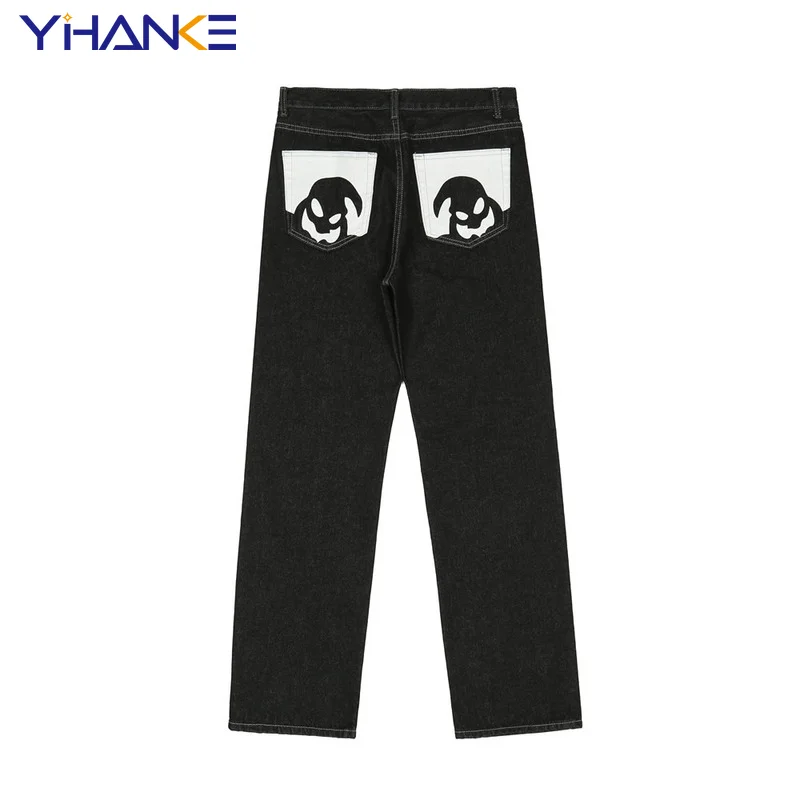 Fashion Men's Cartoon Print Jeans Men's Street Hip-hop Fashion Brand Loose Straight Leg Wide-leg Pants Trend Casual Pants джинсы