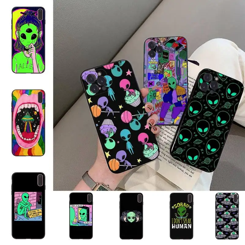 

FHNBLJ Alien Space Phone Case For iPhone 13 Pro MAX 14 11 12 Mini X XS XR 6 7 8 Plus SE 2020 Soft TPU Cover