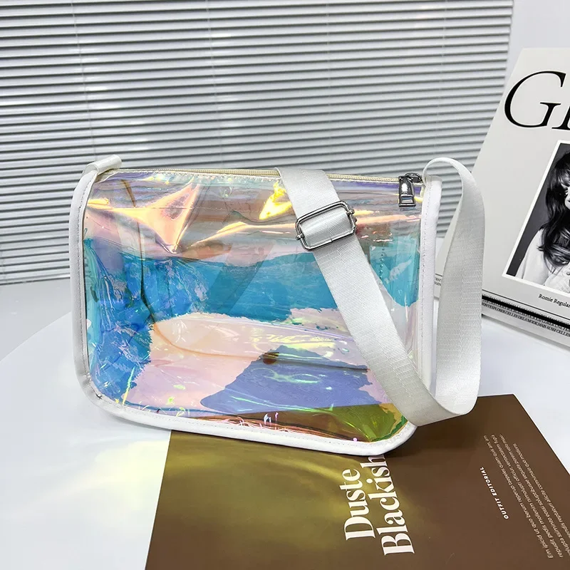 

Laser Transparent Shoulder Tote Bag Ladies PVC Clear Solid Color Messenger Bag for Women Waterproof Chest Pack Purse and Handbag