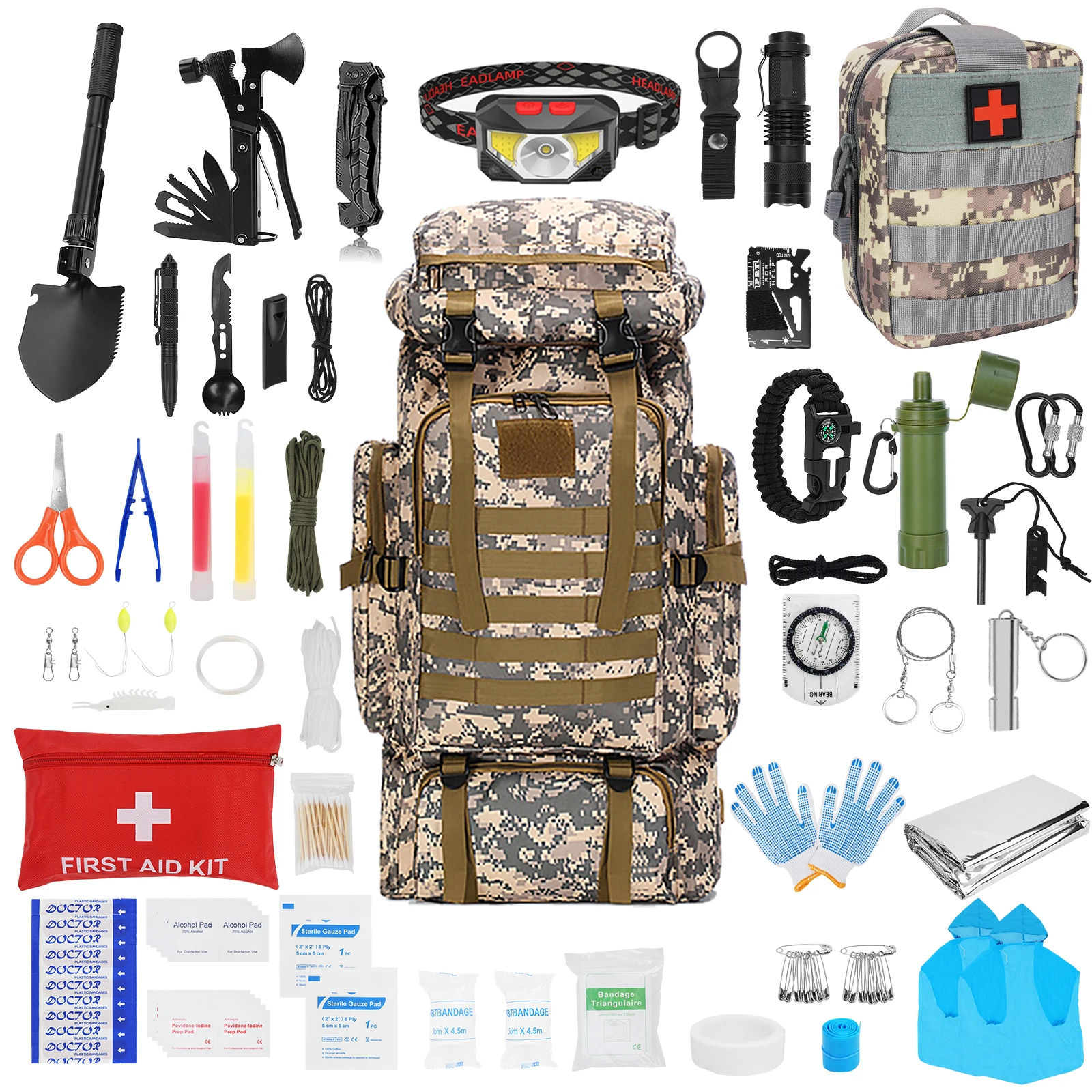 

Survival gear Professional Kit and Large Camping Backpack,First Aid Kit for Adventure Outdoor Hiking Accessories