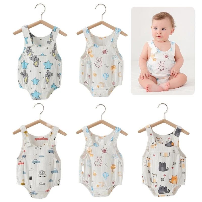 

Cartoon Baby Overalls with Adjustable Strap Summer Bodysuit Sleeveless Pant