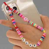 free shipping diy letter beads flowers phone lanyard cell phone accessories for women anti lost bracelet phone charm strap