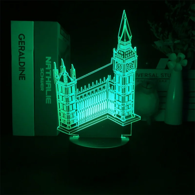 

Nightlight Lamp Alarm Clock Base Light Big Ben on The Thames In England Projector Colorful Dropship Color with Remote Present