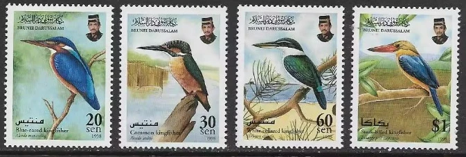 

4 шт., Бруней, 1998, Bird-kingfisher, настоящие оригинальные почтовые штампы для коллекции, MNH