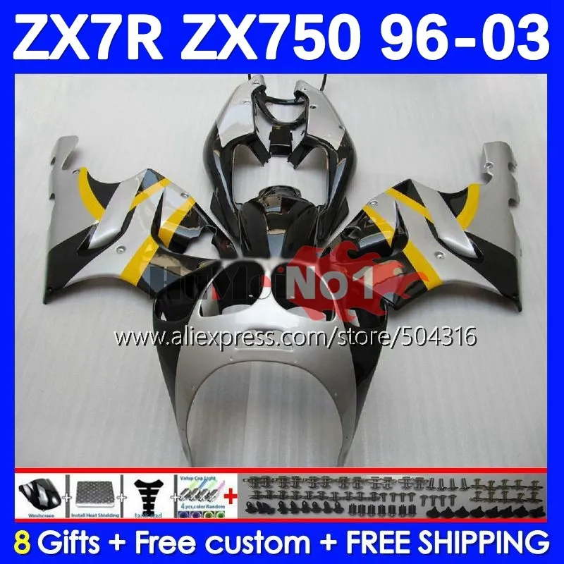 

Body For KAWASAKI NINJA ZX 7R 7 R ZX-750 52MC.19 ZX750 ZX-7R ZX7R 1996 1997 1998 1999 2000 2001 2002 2003 Fairings silvery gloss