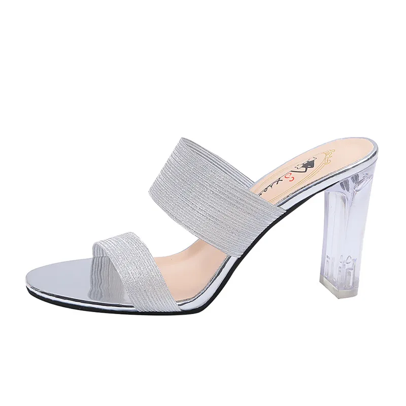 Transparent High Heels Summer Crystal Shaped Heel Slippers Nude Thick Heel Slippers Women Wear PVC Sandals
