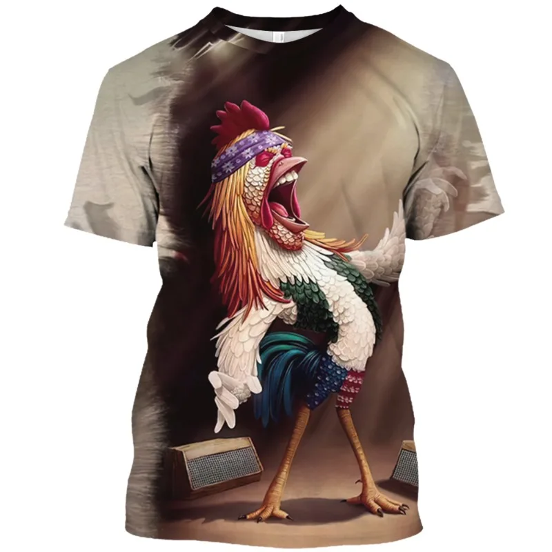 

2023 Men's T-shirt Fun Clothing Summer Short Top Chicken Pattern 3D Printing Animal Leisure Fashion Extra Large T-shirt