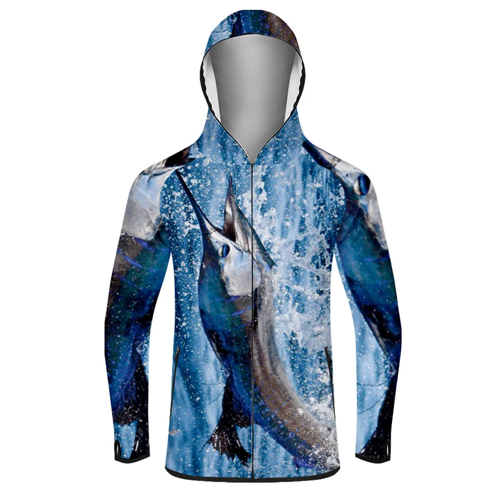 

Sublimation Fishing Wear Digital Printing Shirts Outdoors UV Protection With Hoodie Waterproof Fishing Hoodie